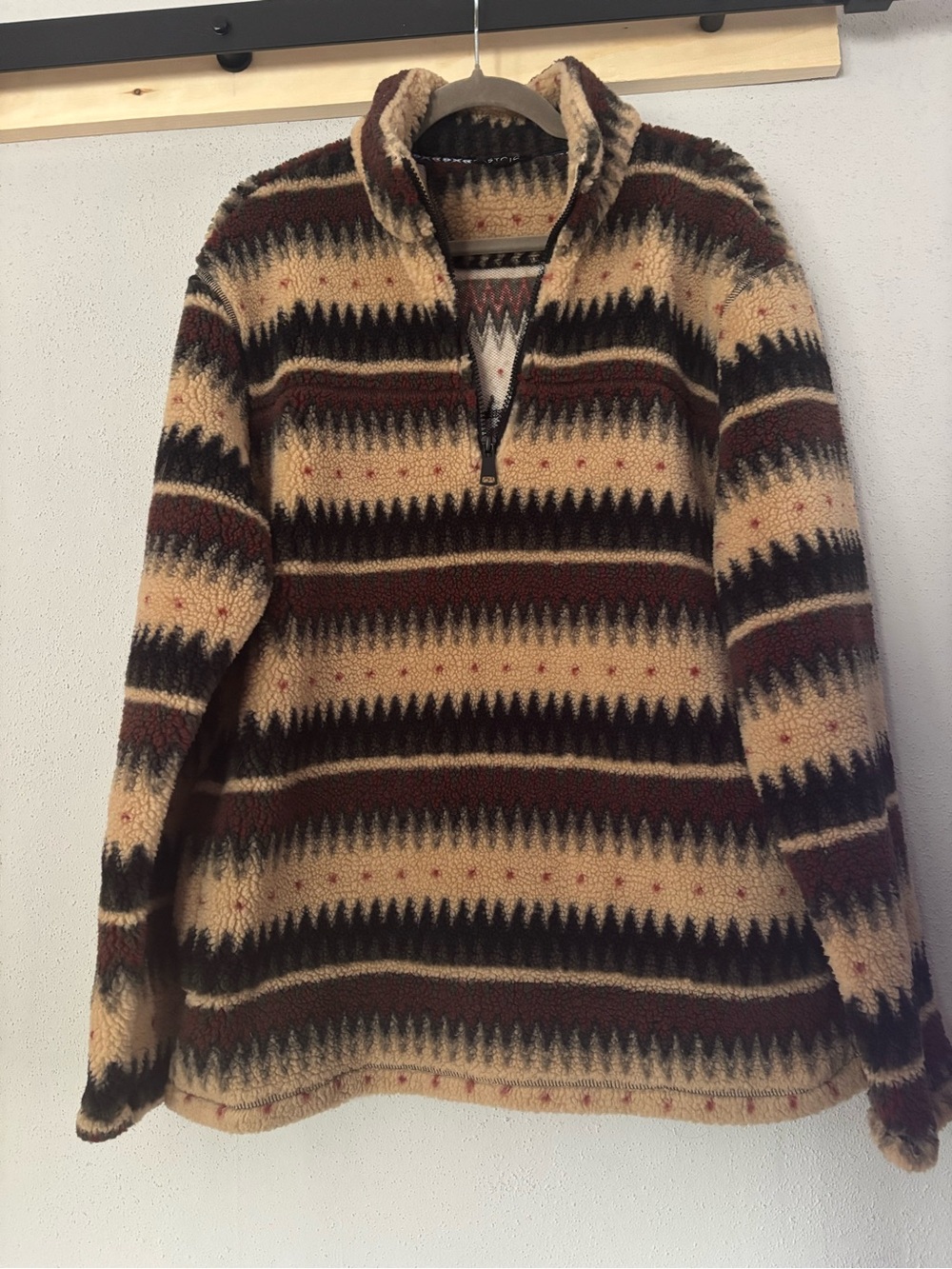 Stoic Southwestern Aztec Sherpa‎ Fleece 1/4 Zip Pullover Cream Brown Size M